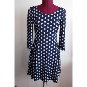 Blue and Beige Polka Dot Dress